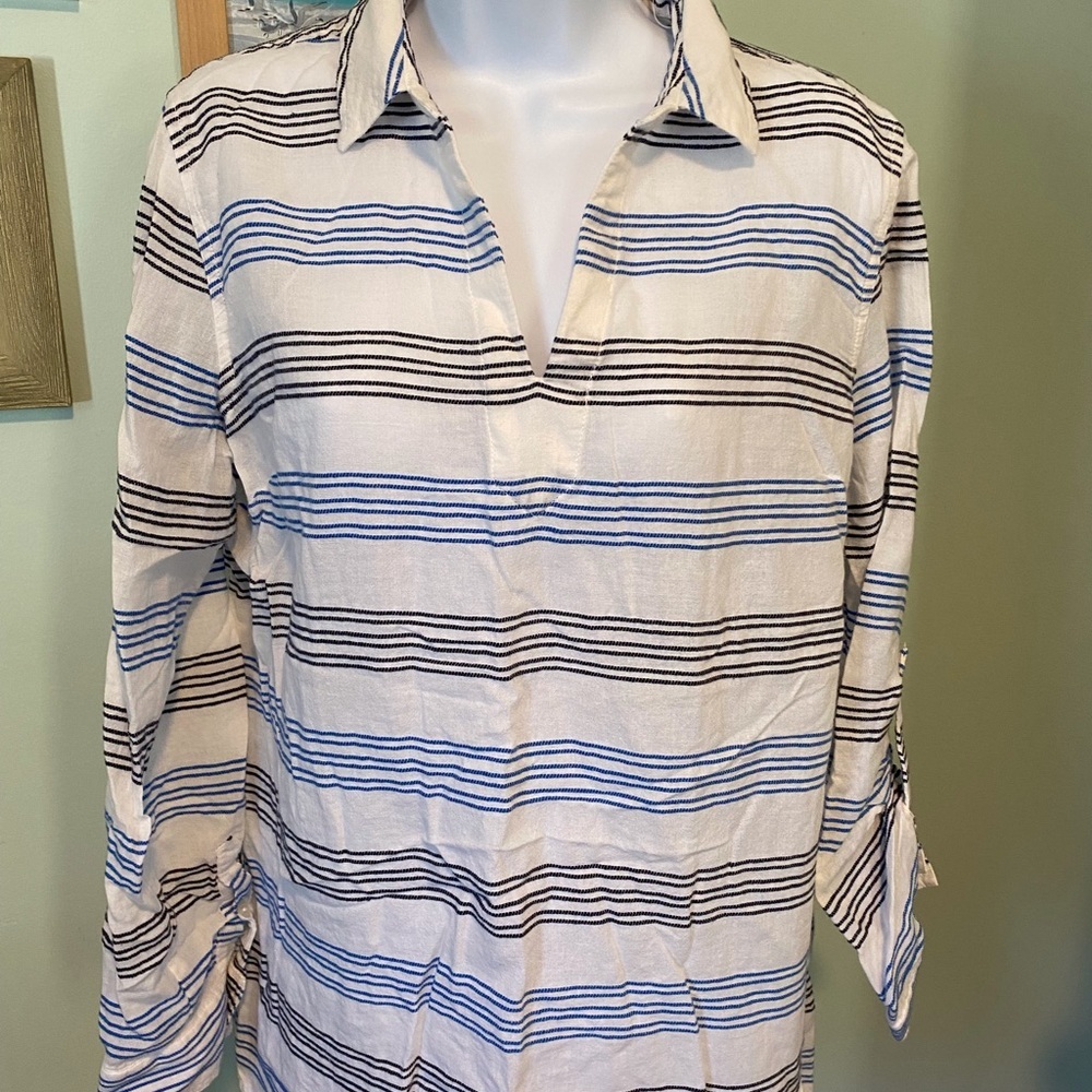Tommy Hilfiger blu, white & gray striped blouse.​